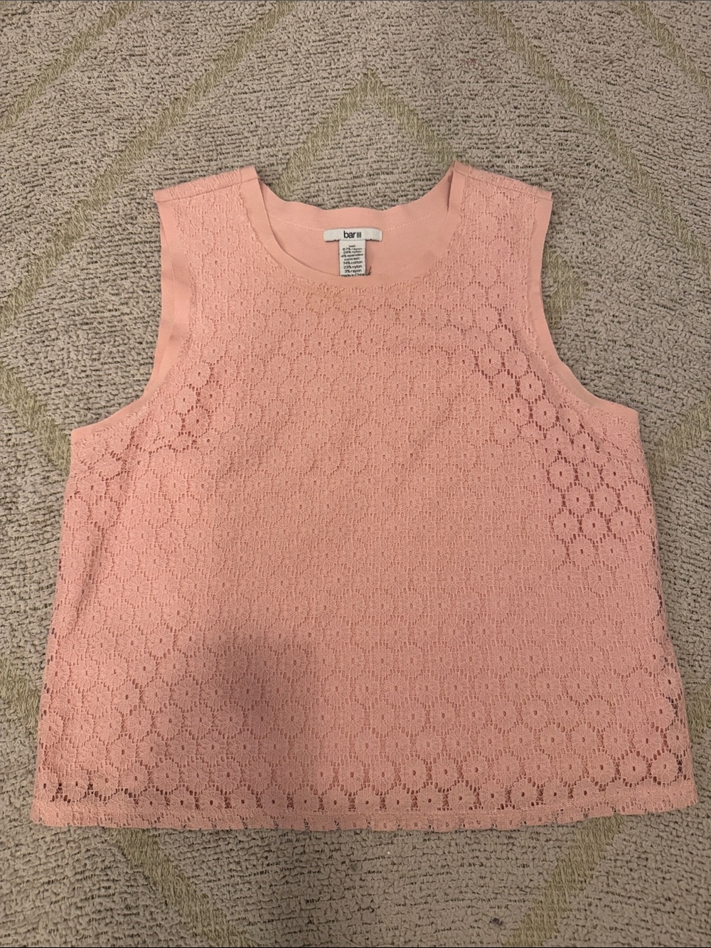 Bar III Blush Pink Lace Sleeveless Top Size Small